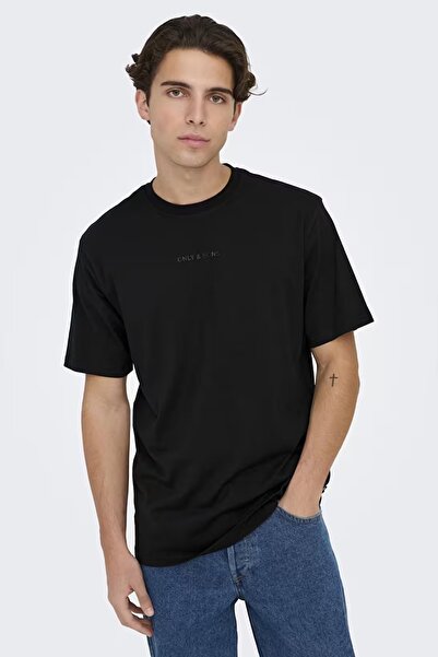 Only & Sons Ανδρικό μπλουζάκι Onslevı Life Reg Text Μαύρο 22028147