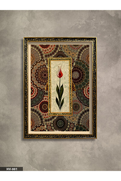 Evinemoda Motiflerin İçinde Kırmızı Lale Vintage Desenli Çerçeveli Tek Parça ...