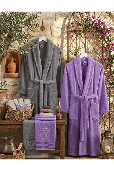 BEYAZLALE 100% Cotton 2-Piece Family Bathrobe Set - Towel and Shawl Collar Ba...