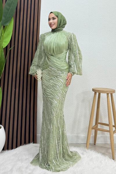 Nazan Yoryo Detail Evening Dress Mint