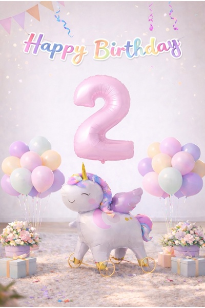 SİNDA Unicorn Temalı Doğum Günü Partisi Seti - Yaş Günü Konsepti - Makaron Ba...
