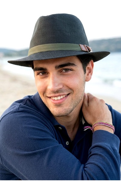 LAGRANZE Μοντέρνο ψάθινο καπέλο Fedora ΑΝΔΡΙΚΟ με λεπτή λωρίδα