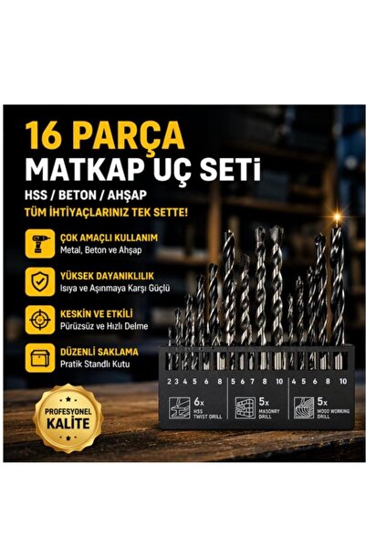 FREED TOOLS 16 Parça Matkap Ucu Seti Hss Beton Ahşap uçları
