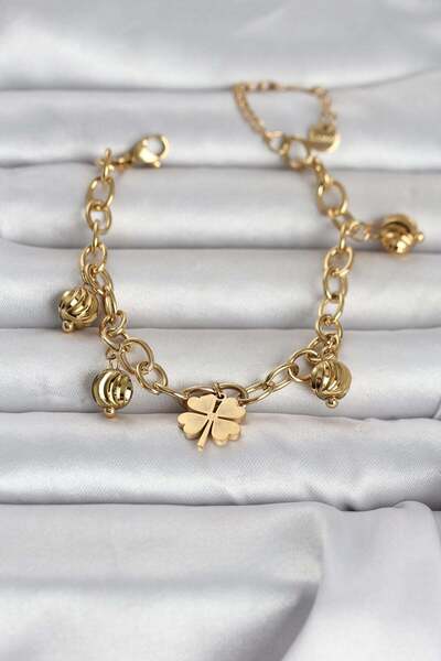 Inure Jewelry سوار نسائي من الفولاذ 316L باللون الذهبي مع البرسيم والدوريكا