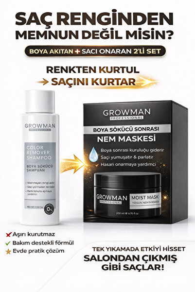 growman Boya Sökücü Set 400 ml + Nem Maskesi 200 ml | Saç Boya Çıkarıcı & Yoğ...
