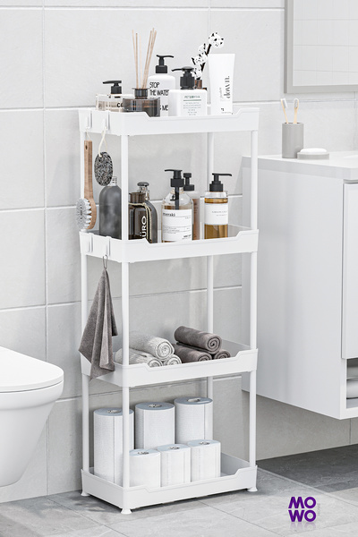 MOWO 4 Katlı Plastik Raf Sistemi BEYAZ - Banyo Rafı ve Mutfak Düzenleyici Org...