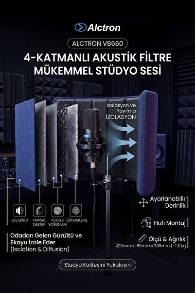 ALCTRON VB660 Mikrofon Ses Yalıtım İzolasyon Akustik Paneli Pop Filter