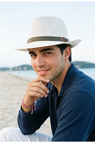 LAGRANZE Μοντέρνο ψάθινο καπέλο Fedora ΑΝΔΡΙΚΟ με λεπτή λωρίδα