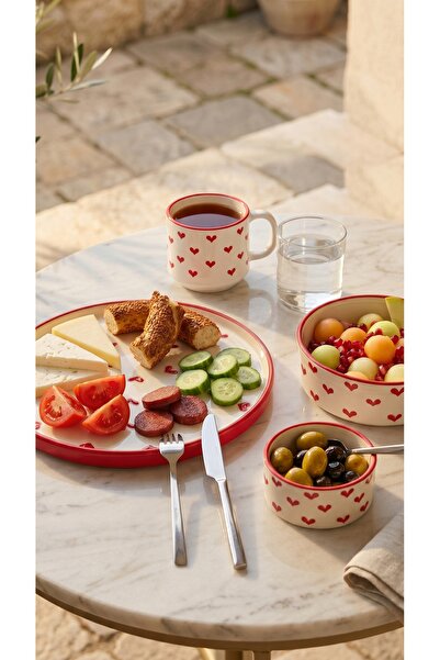 EvaniLife Red Love Series Handmade 4-Piece Single Person Special Ceramic Brea...