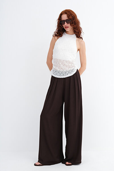 Addax Παντελόνι με φαρδιά μπατζάκια και ελαστική μέση PN19108