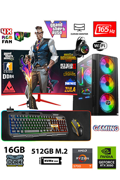 Gamepage Sensey X50 Ryzen 7 5700 16GB RAM 512GB M.2 RTX3050 24" 165Hz Masaüst...