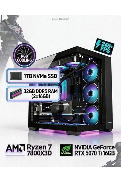 TEKDEN BİLGİSAYAR AMD Ryzen 7 7800X3D 2 x 16 GB DDR5 RTX 5070 Ti 16 GB 1 TB S...
