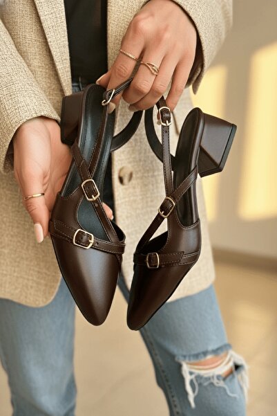 DURUNUN BUTİĞİ Παπούτσια Aula Brown (με τακούνι 4 εκ.) με μυτερή μύτη