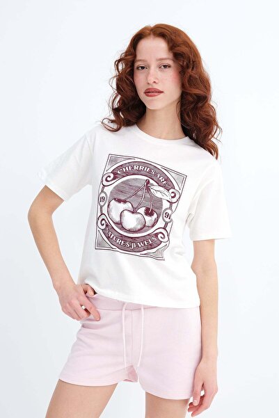 Addax Μπλουζάκι με στάμπα κεράσια P9017