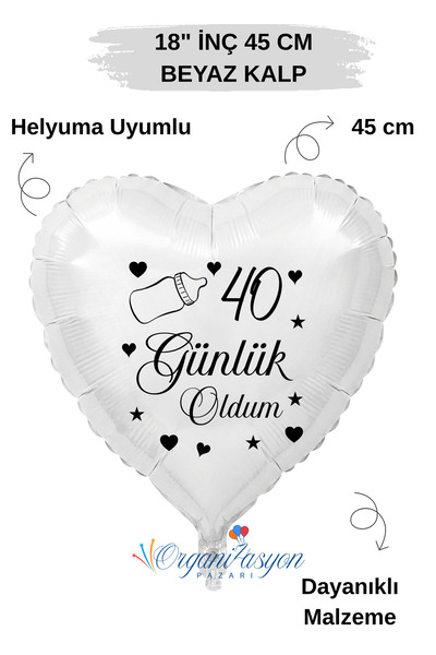 Organizasyon Pazarı 18 Inch White Heart Foil Balloon |   I'M 40 Now |   Baby ...