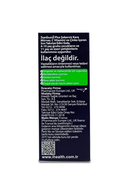 Sambucol Plus Şekersiz Likit Kara Mürver İçeren Takviye Edici Gıda 2 Adet