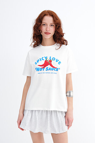 Addax Μπλουζάκι με στάμπα πιπεριάς P10660