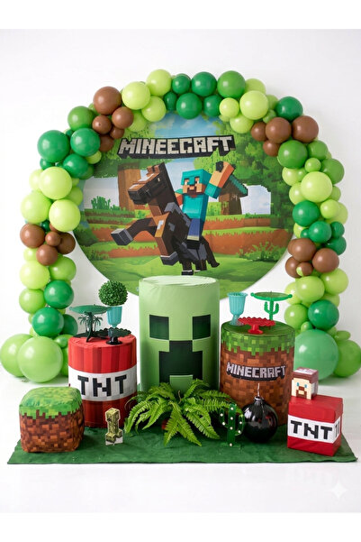 party mix Minecraft Doğum Günü Balon Zinciri Seti 65'li Yeşil Kahverengi Kons...