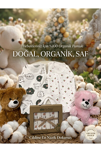 Butik %100 Organik Pamuklu Bebek Zıbın ve Müslin Seti - 3'lü Avantaj Paketi