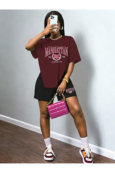 puolikuu Γυναικεία φόρμα oversized με ΣΟΡΤΣ, μπλουζάκι με στάμπα Manhattan - ...