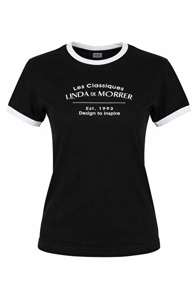 trender Linda O Yaka Relaxed Fit Black - White Women's T-Shirt 26Ydt1000016