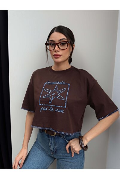 ESRAHELVACI Μπλουζάκι Crop με Κέντημα Αστεριών