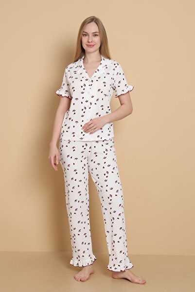 Wordex Mirano 3855 Σετ Γυναικεία Πιτζάμα με Σχέδια, Πουκάμισο με Γιακά, Κουμπ...