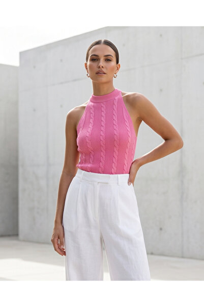 Trend Kapında Καλοκαιρινή πλεκτή μπλούζα με δέσιμο στην πλάτη