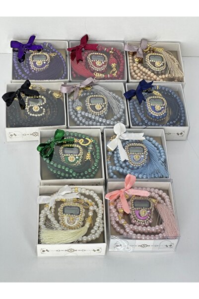 Lufiana 10-Piece Pearl Prayer Beads & Stone Zikirmatik Set in Gift Box – Styl...