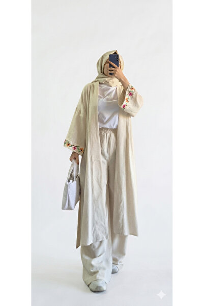 Store Nakışlı Keten Kimono Takım