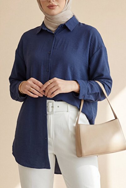 Modamorfo Μοντάλ πουκάμισο με μακριά κουμπιά στην πλάτη - μπλε ναυτικό