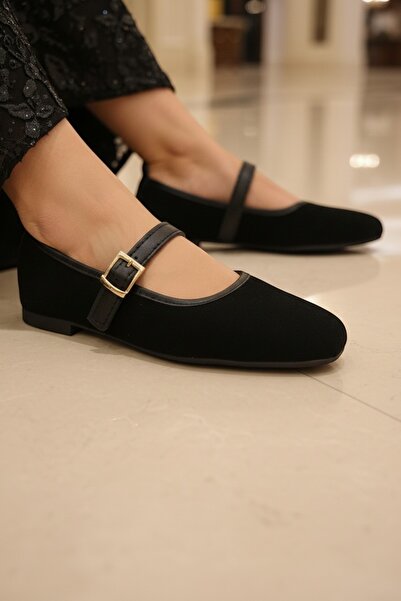 Modafırsat Γυναικεία μαύρα σουέτ μπαλαρίνες παπούτσια γραφείου και καθημερινή...