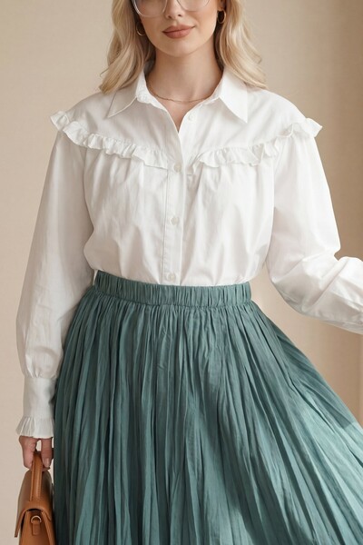 Modamorfo Κοντό πουκάμισο με βολάν και κουμπιά - λευκό