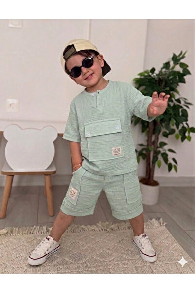 Erkek Çocuk Spor Kombin Alt Uts Takım Şort Tshirt