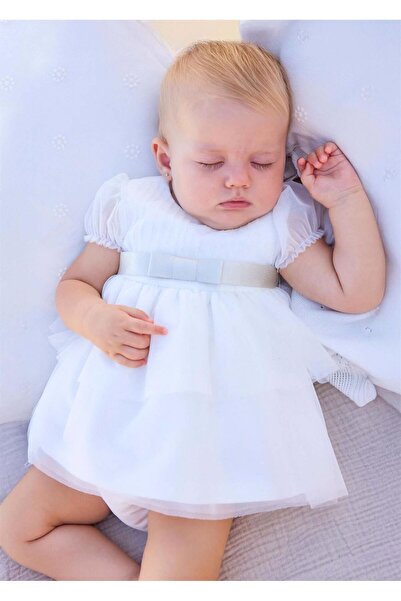 MAYORAL Baby Girl Belted Tulle Dress Panties Set White 1882