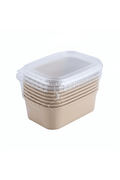 Falcon 6 pcs Kraft Rectangular Salad Bowl with Lid 1000 ml