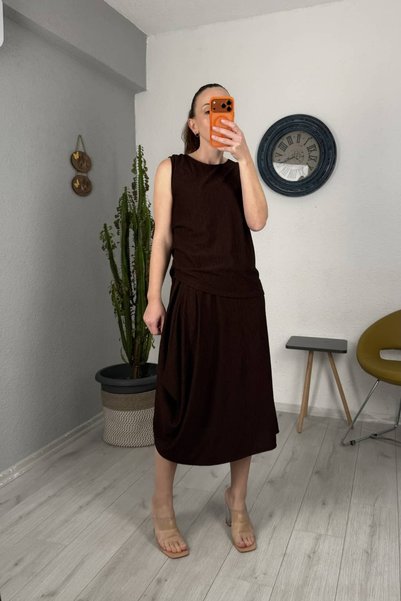 lady special Fitilli Yumoş Bluz Etek Takım