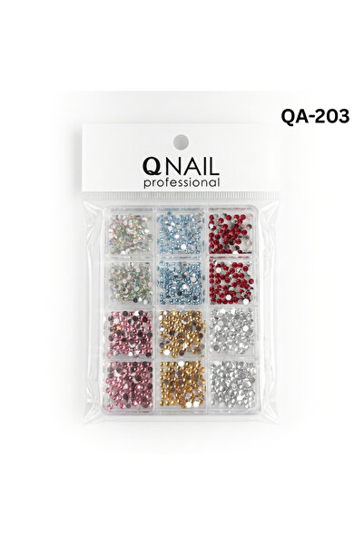 QNAİL PROFESSİONAL Renkli Tırnak Taşı Seti 12'Li Nail Art Süsleme Parlak Kris...
