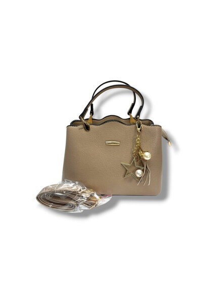 JANussi 2011-26 Δερμάτινη γυναικεία τσάντα με φούντες και λουράκια χεριού και...