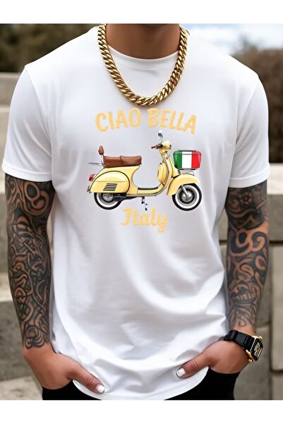 AEMİ Μπλουζάκι Unisex Ciao Bella Italy με στάμπα και λαιμόκοψη ποδηλάτου σε μ...