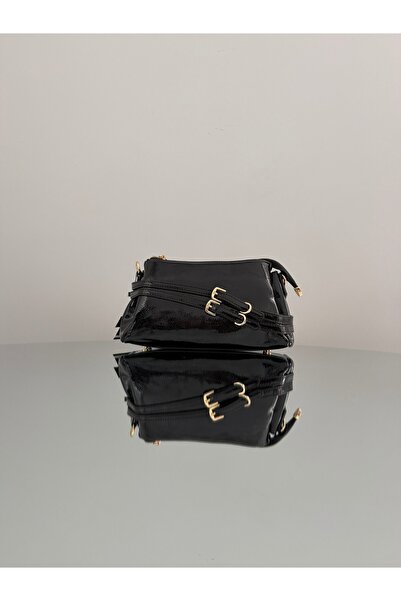 MODİVA MİX Women's Patent Leather Stylish Hand and Shoulder Bag with Gold Buckle