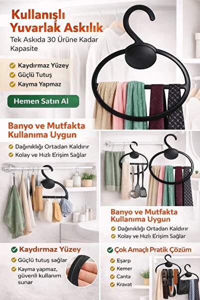 askı Yuvarlak eşarp dolap ve mutfak havlu askısı 10’lu set