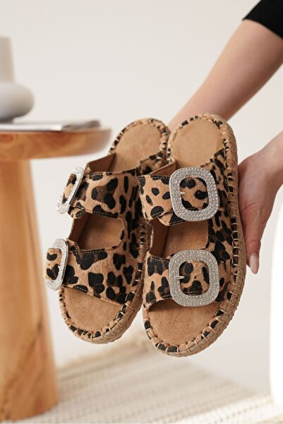 Zerenyus Γυναικείες παντόφλες Sedona Premium Suede Leopard Stone Buckle