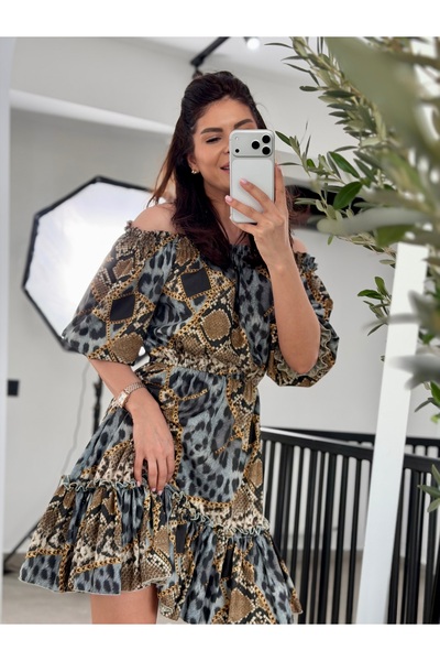 RAMONA BADESCU EXCLUSIVE Γυναικείο αέρινο φόρεμα με animal print – με ανοιχτο...