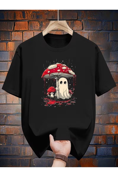 AEMİ Μπλουζάκι Unisex με στάμπα Ghost Mushroom, Oversize, με λαιμόκοψη ποδηλάτου