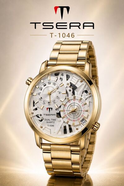 Tsera Men’s Dual Time Stainless Steel Wrist Watch