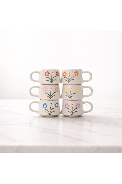 NİSAMET Daisy Patterned Colorful 6-Piece Cup Set