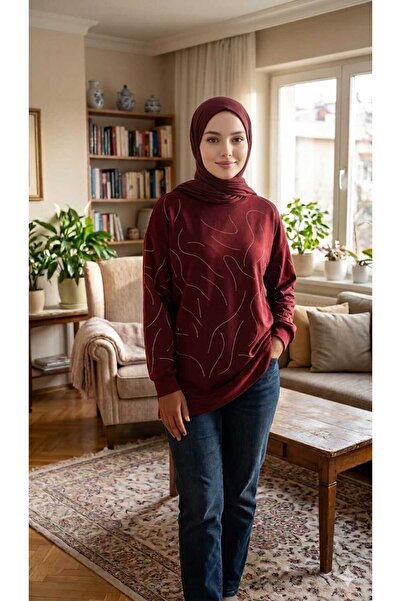 Belkız kadın modern çizgili detaylı sweatshirt tesettür tunik