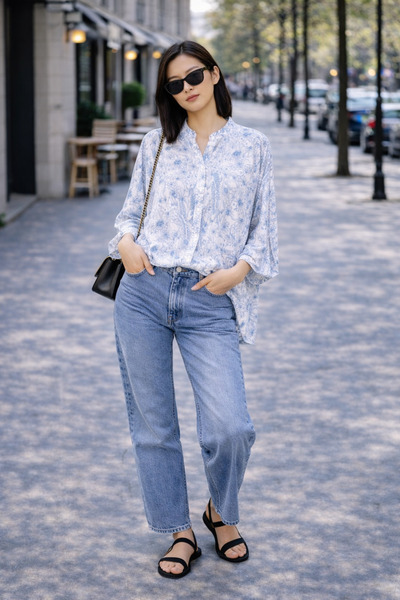 LINELLE Blue & White Floral Printed Shirt
