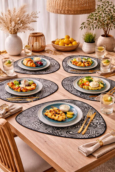 Anadolu Saray 6 ΤΕΜ. Ασύμμετρο δερμάτινο υλικό με ασπρόμαυρο σχέδιο, αμερικάν...